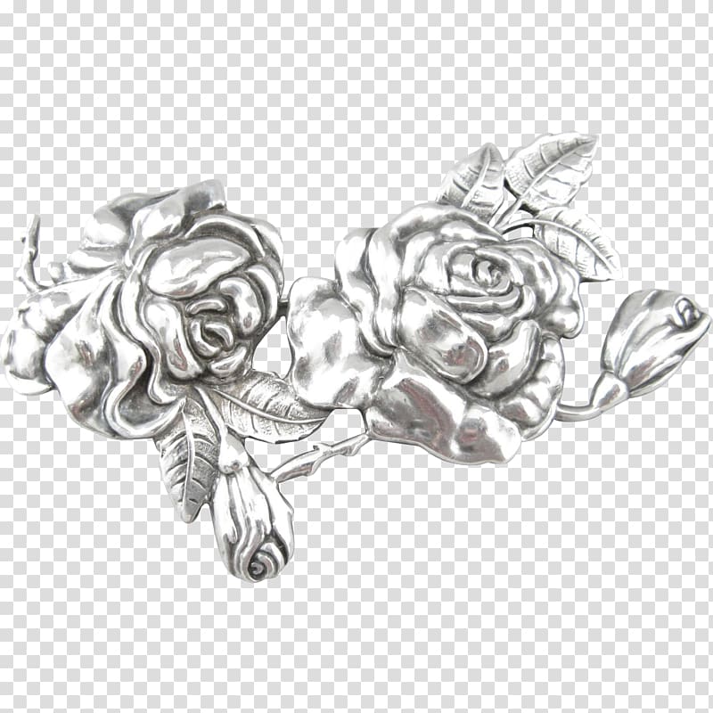Sterling silver Rose Jewellery Brooch, rose tattoo transparent background PNG clipart
