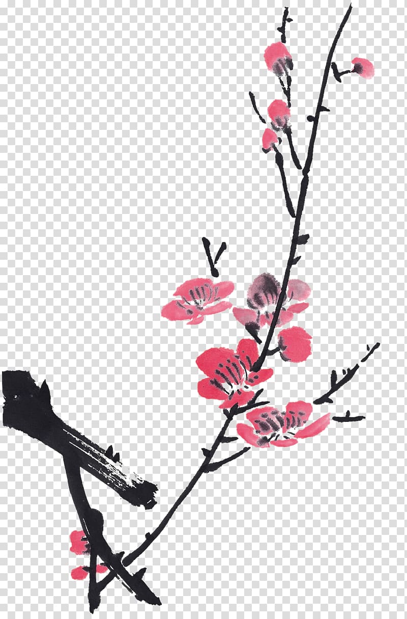 Ink wash painting Chinese painting, Ink Plum transparent background PNG clipart