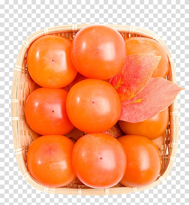 Plum tomato Japanese Persimmon Fruit Food, A basket of persimmon transparent background PNG clipart