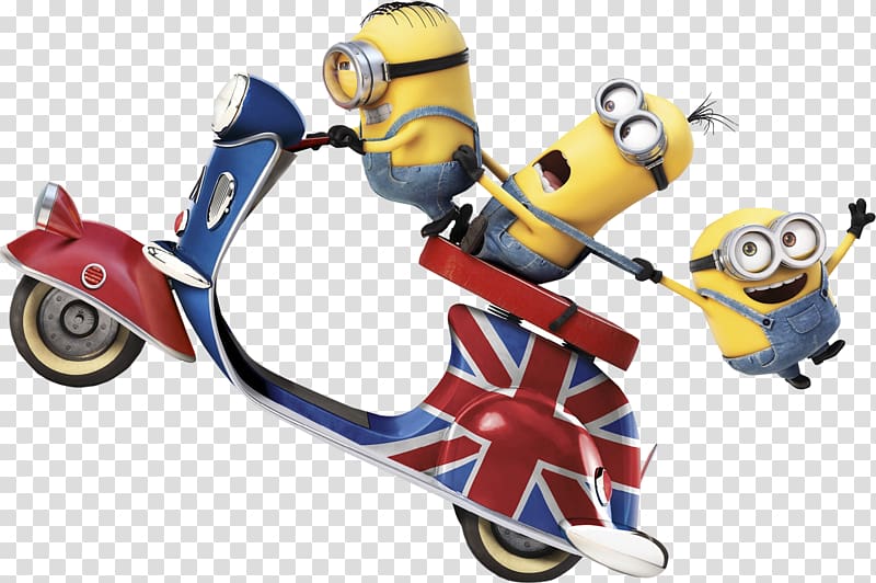 three Minions riding motor scooter sticker, 3D film 3D computer graphics High-definition television , Minions transparent background PNG clipart