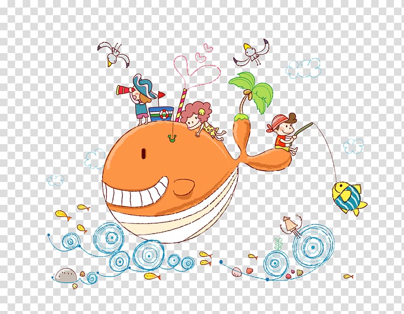 Child Cartoon Illustration, Cartoon children who sit in the big fish fishing fun transparent background PNG clipart