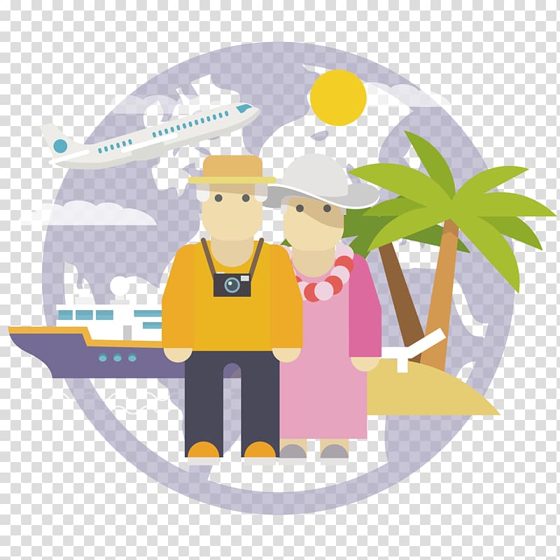 Airplane Tourism, Old couple travel transparent background PNG clipart