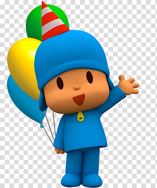 Birthday Party Cartoon, pocoyo, boy holding balloons transparent background PNG clipart