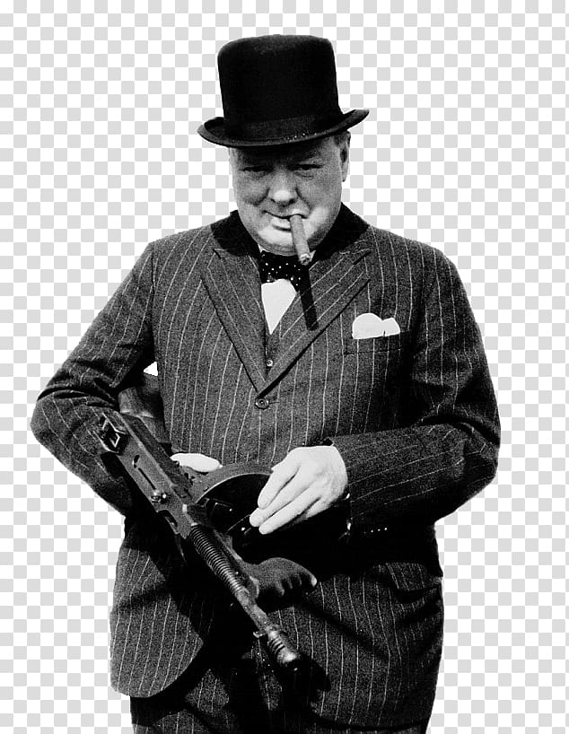 Statue of Winston Churchill Second World War Thompson submachine gun Firearm, winston-churchill transparent background PNG clipart