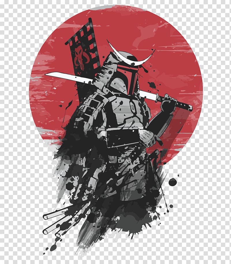 person holding sword illustration, T-shirt The Mandalorian Armor Boba Fett, samurai transparent background PNG clipart
