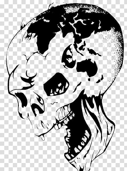 Black and white Painting, Skull transparent background PNG clipart