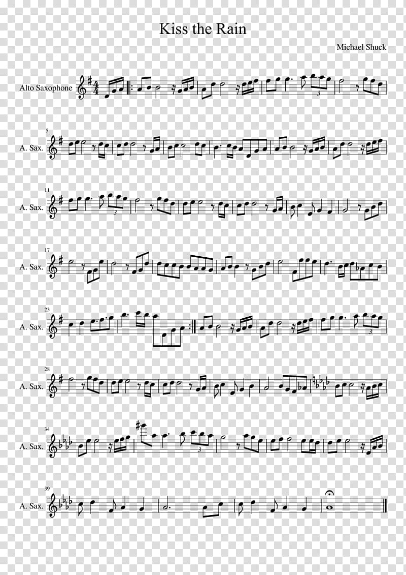 Kiss the Rain Sheet Music Saxophone Flute, sheet music transparent ...