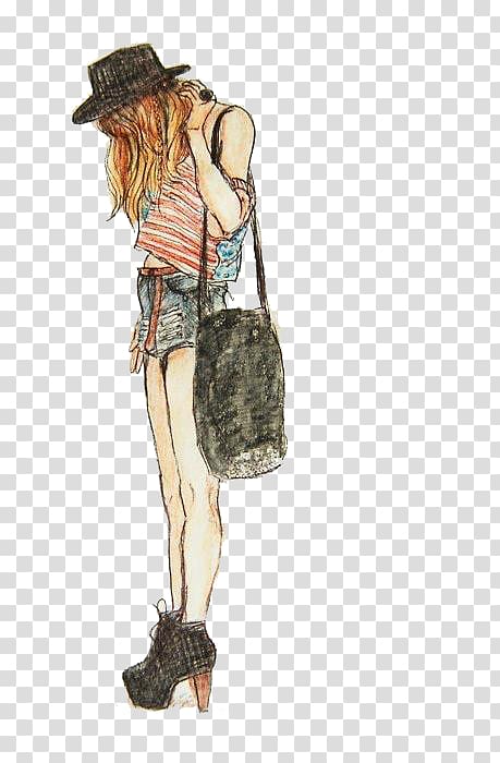 woman carrying bag illustration, Fashion illustration Drawing Sketch, Shopping Fashion Girl transparent background PNG clipart