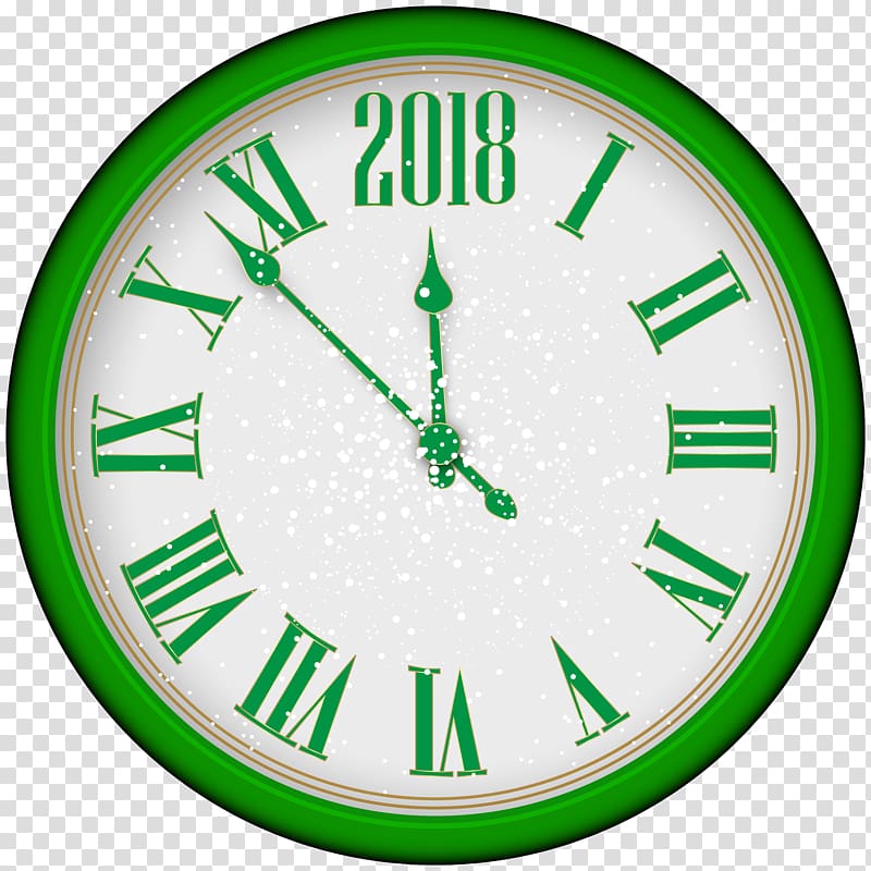 New Year Clock , 2018 New Year Green Clock Tree transparent background PNG clipart