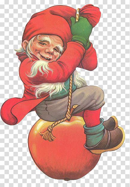 Sweden Santa Claus Christmas ornament Dwarf Illustration, Apple hanging on old red hat Dwarf transparent background PNG clipart