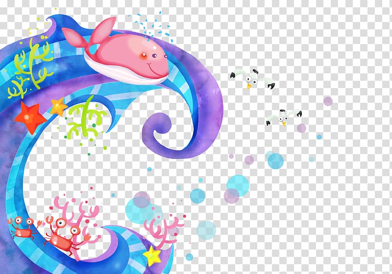 Sea Cartoon Whale Marine biology, Cartoon hand-drawn animation background transparent background PNG clipart