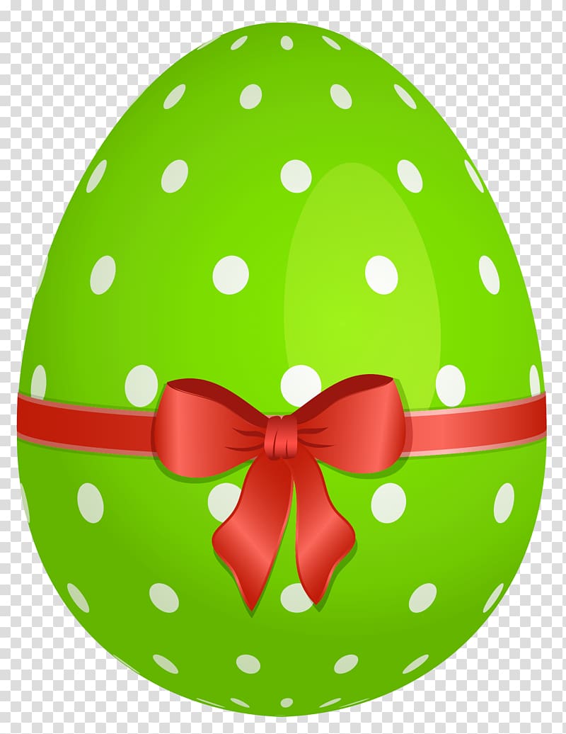 Easter Bunny Easter egg , Green Dotted Easter Egg with Red Bow , green and white polka-dot egg transparent background PNG clipart