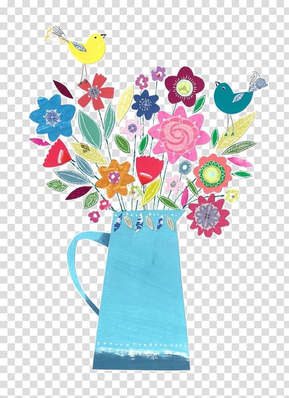 Birthday Floral design Vase, Cartoon hand painted in the vase of flowers transparent background PNG clipart