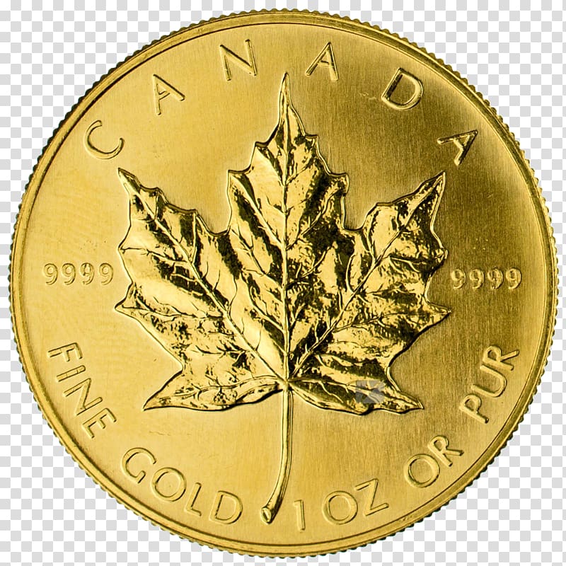 Canadian Gold Maple Leaf Ounce Obverse and reverse, gold coins transparent background PNG clipart