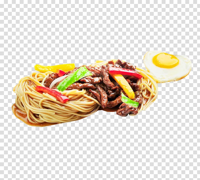 Bigoli Pasta Beef noodle soup Fried egg Fried noodles, Black pepper beef face transparent background PNG clipart