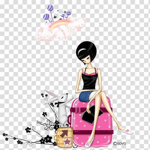 Avatar Illustration, Korean girl with a rabbit transparent background PNG clipart