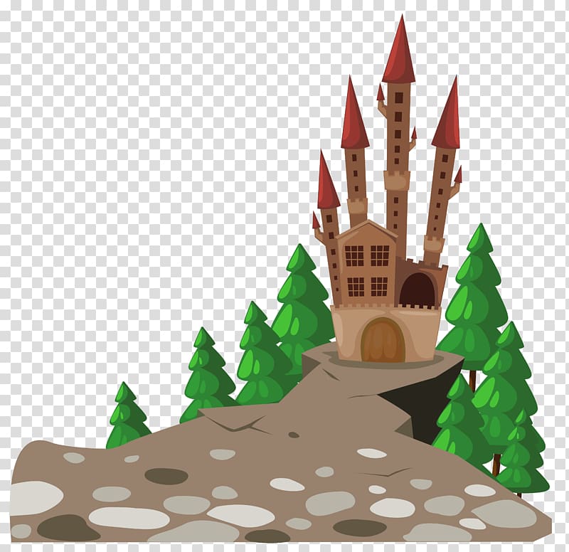 brown castle on mountain illustration, Prince Charming Cartoon The Frog Prince, Castle and Pines transparent background PNG clipart
