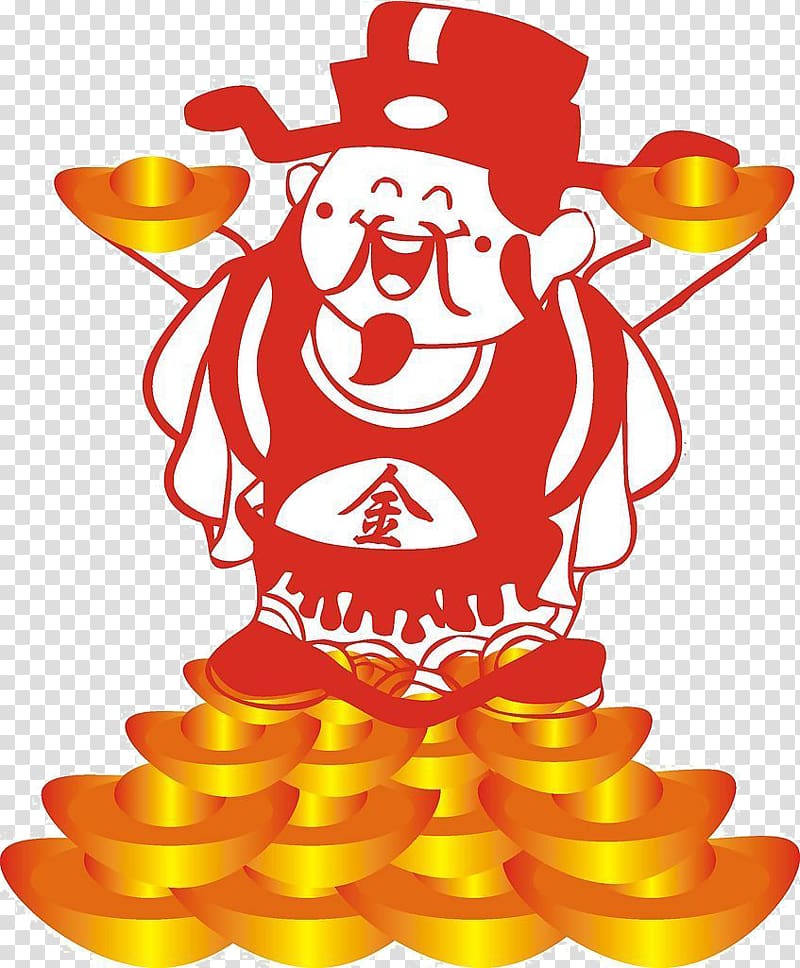 Caishen u7384u575bu771fu541b Chinese zodiac Four Pillars of Destiny Fulu, Holding a bunch of gold ingot God of Wealth transparent background PNG clipart