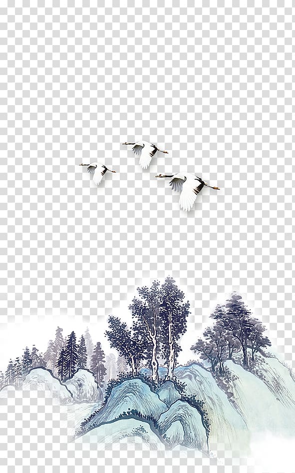 China Ink wash painting Computer file, white crane transparent background PNG clipart