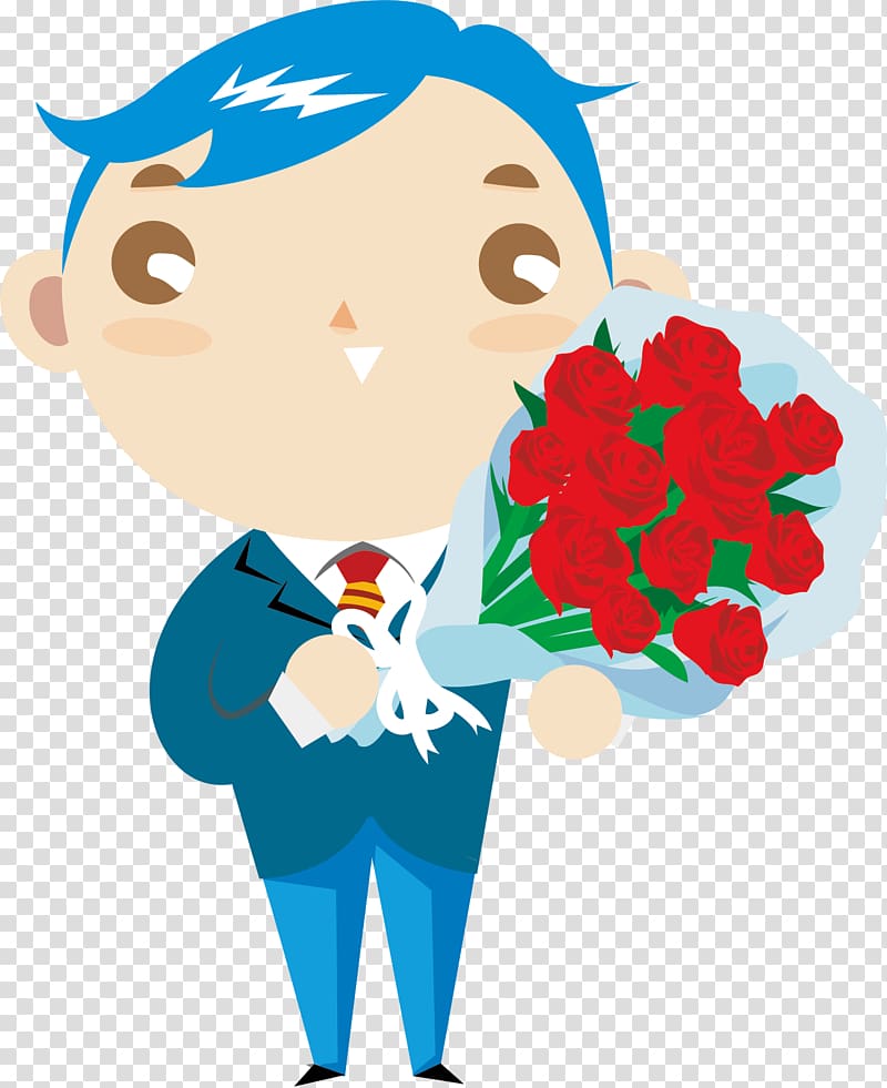 Cartoon Comicfigur Comics Illustration, Blue hair for flowers transparent background PNG clipart