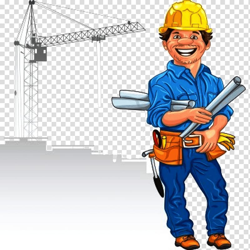 Cartoon Construction worker , engineer transparent background PNG clipart