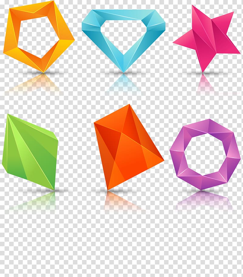 six shapes illustration, Logo Shape Polygon , hand-painted low polygonal shape transparent background PNG clipart