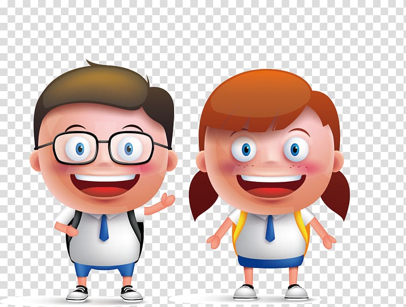 boy and girl wearing white dress shirt art illustration, Student Teacher Drawing Illustration, cartoon student transparent background PNG clipart