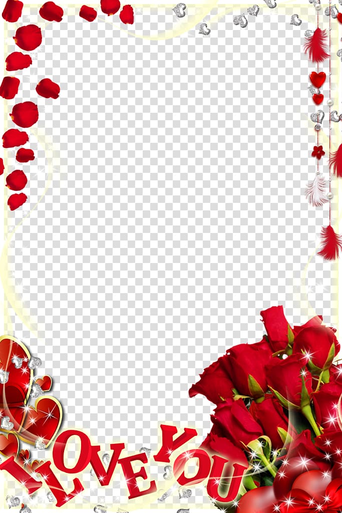 red rose flowers and I Love You text frame illustration, Love frame, Love Frame transparent background PNG clipart