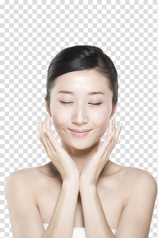 of smiling woman, Face Cleanser Skin Wrinkle Moisturizer, A beautiful girl with fingers and faces transparent background PNG clipart