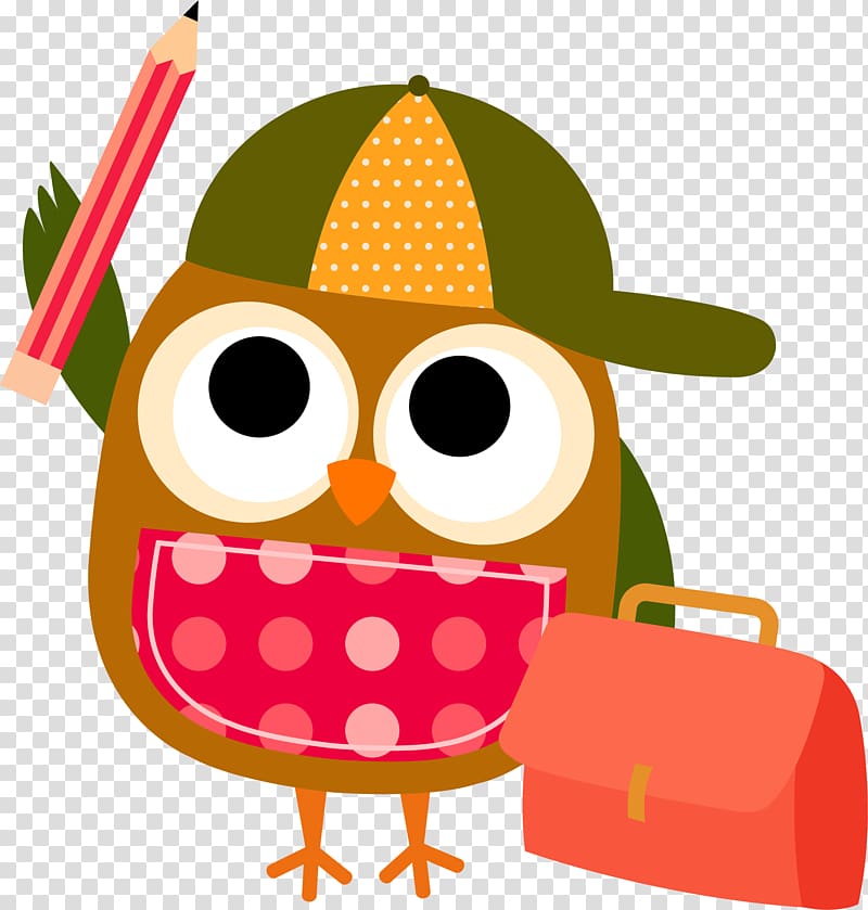 brown and red owl holding pencil , Owl Student School , Owl transparent background PNG clipart