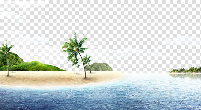 green palm trees near seashore under blue sky at daytime, Beach Sea Computer file, Seascape transparent background PNG clipart