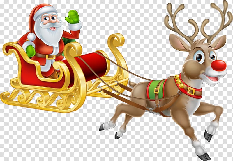 Rudolph Santa Claus Reindeer Christmas, Santa and elk sleigh transparent background PNG clipart