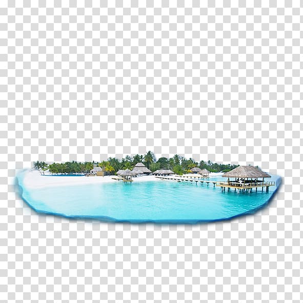 huts on island with coconut trees illustration, Maldives Seychelles Resort Beach Hotel, beach transparent background PNG clipart