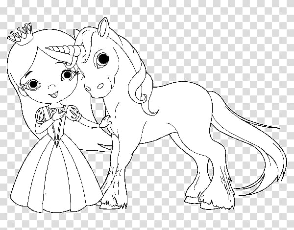 Coloring book The Princess and the Unicorn Fairy Adult, Unicorn template transparent background PNG clipart