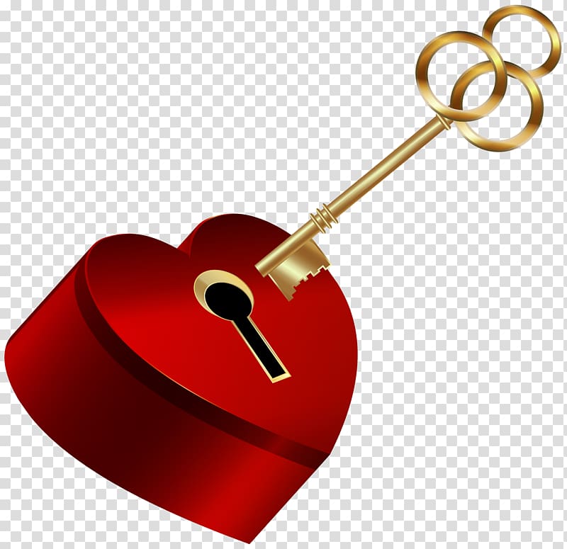 gold-colored skeleton key illustration, Heart , Heart with Key transparent background PNG clipart