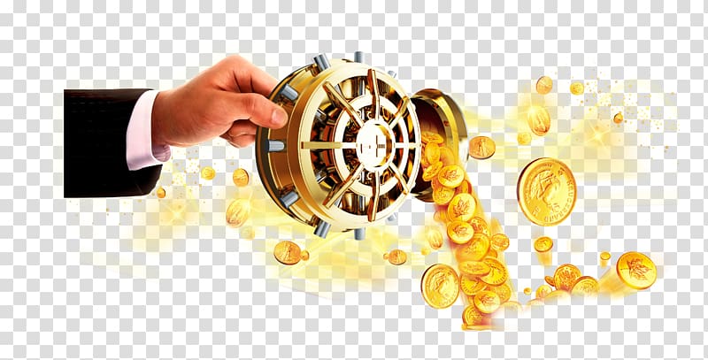 Finance Investment Money Creative financing Coin, Take the hand of gear scattered coins transparent background PNG clipart