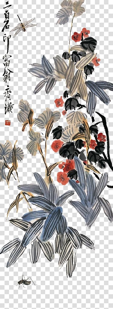 Baishi, Xiangtan Chinese painting, Qi Baishi Orchid Dragonfly works transparent background PNG clipart