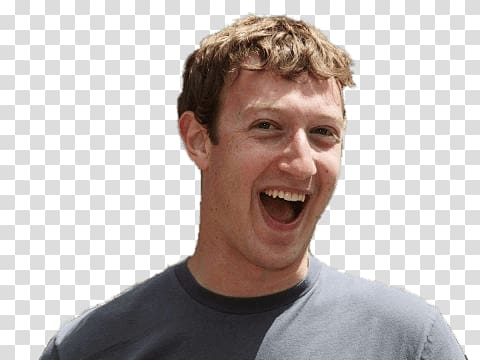 man wearing gray crew-neck top open mouth, Mark Zuckerberg Laughing transparent background PNG clipart