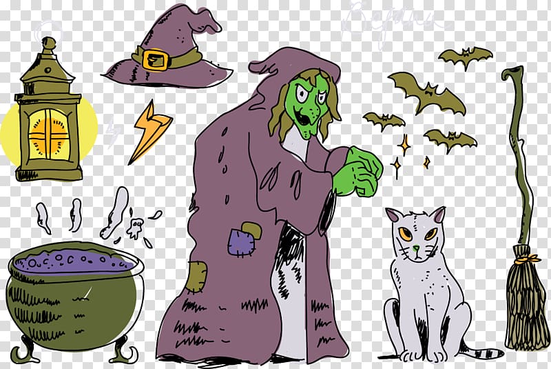 Cat Illustration, Horror witch kitten transparent background PNG clipart