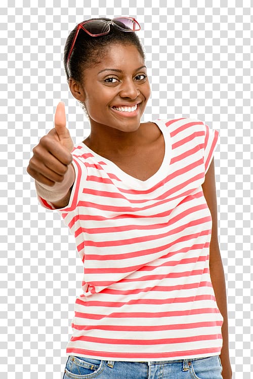 woman wearing red and white striped shirt showing right thumbs up, Linda Ikeji African American Investment Woman Money, happy women's day transparent background PNG clipart