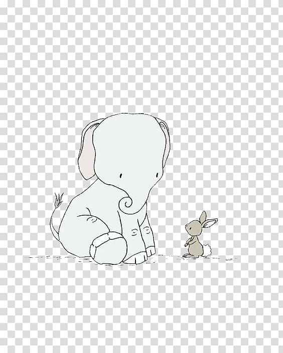 gray elephant and rabbit illustration, Teddy bear Paper Dog White, Depending on the baby elephant and rabbit transparent background PNG clipart