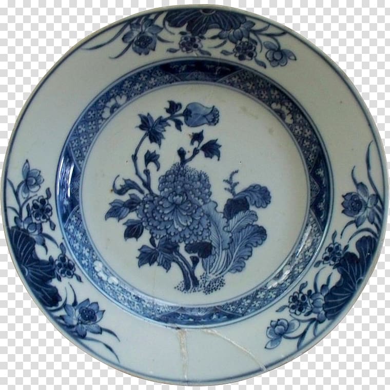 Blue and white pottery Plate 18th century Willow pattern Ceramic, Plate transparent background PNG clipart