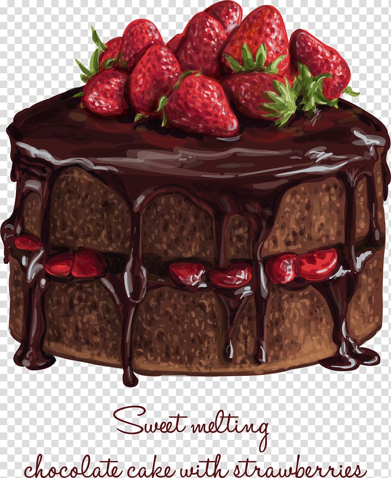 chocolate cake with strawberry toppings, Chocolate cake Birthday cake Cupcake Cream, Strawberry Chocolate Cake transparent background PNG clipart