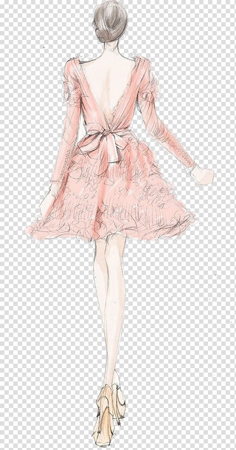 Woman In Pink Dress Illustration Drawing Fashion Illustration