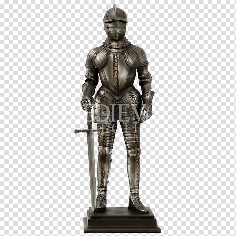 Middle Ages Knight Bronze sculpture Statue, Knight transparent background PNG clipart