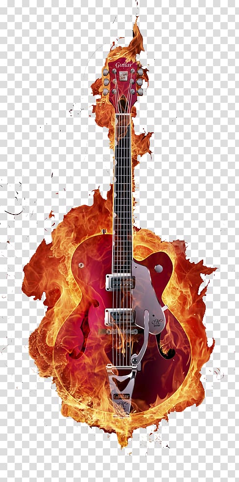 Guitar Music FL Studio Virtual Studio Technology, Fire effect guitar transparent background PNG clipart