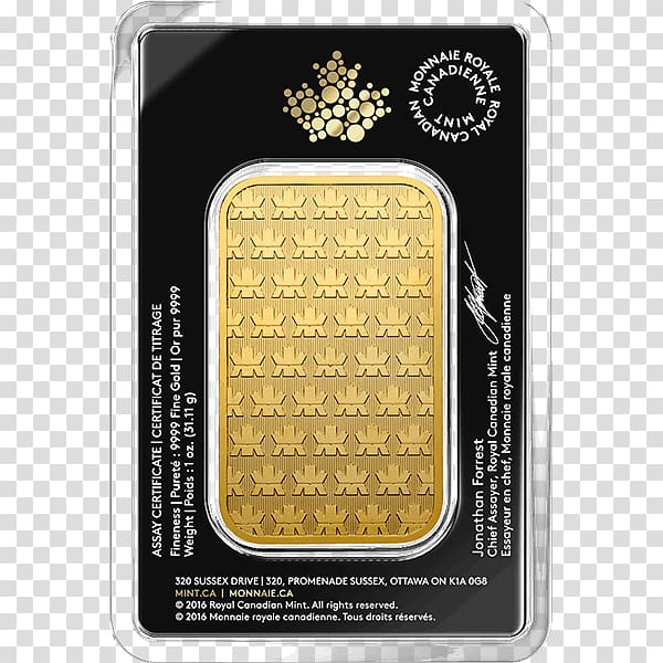 Perth Mint Bullion Royal Canadian Mint Canadian Gold Maple Leaf Gold bar, gold transparent background PNG clipart