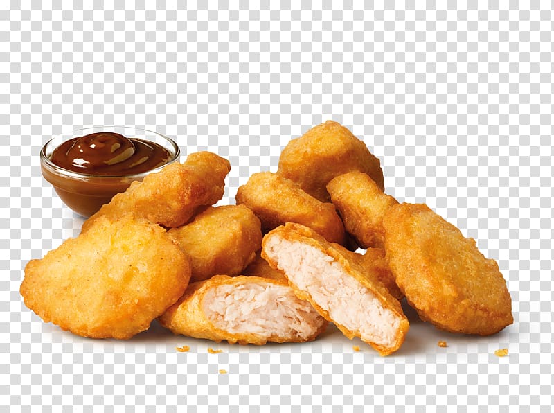 fritters with brown dipping sauce illustration, McDonald\'s Chicken McNuggets Chicken nugget French fries, nuggets transparent background PNG clipart