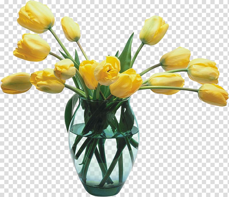 yellow tulip flowers in vase, Flower Tulip , Glass Vase with Yellow Tulips transparent background PNG clipart