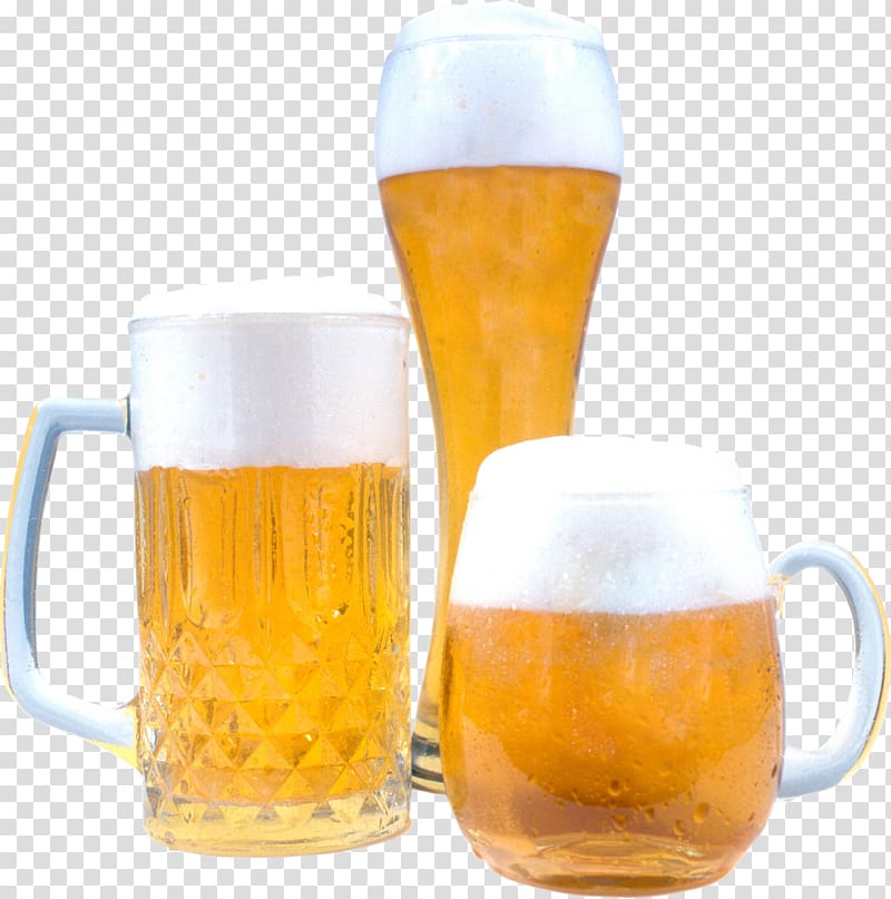 three clear glass beer mugs filled with beer illustration, Beer cocktail Ale Beer bottle Beer Glasses, beverage transparent background PNG clipart